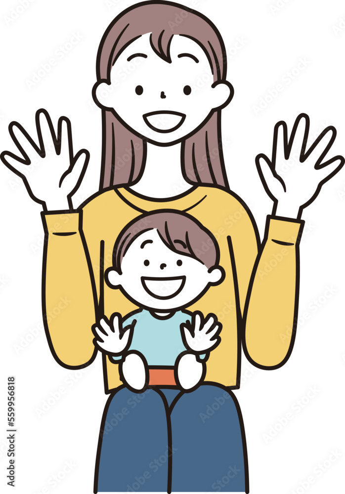 母親と遊んでいる子供のイラスト素材