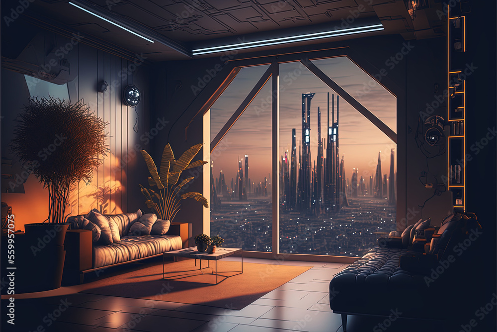 Penthouse design concept in futuristic style Stock Illustration | Adobe ...
