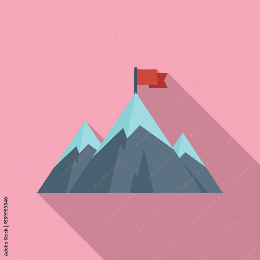 Growth flag on mountain icon flat vector. Career climb. Success target Growth flag on mountain icon flat vector. Career climb. Success target
