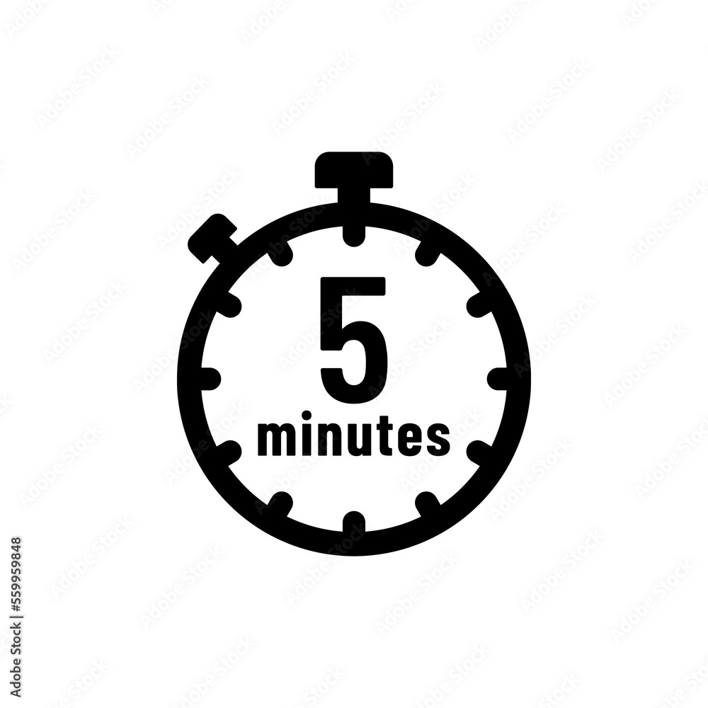 5 minutes timer or 5 minutes stopwatch icon on white background. 5 ...