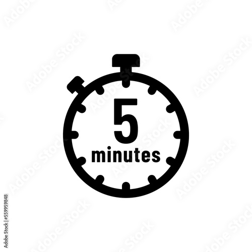 5 minutes timer or 5 minutes stopwatch icon on white background. 5 minutes timer, stopwatch or countdown icon. Time measure. Chronometr icon. Best 5 minutes icon vector.