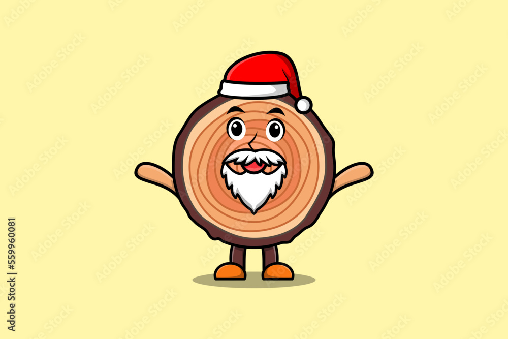 Fototapeta premium Cute Cartoon mascot character Wood trunk santa claus character christmas illustration