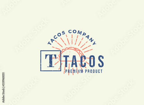 Tacos logo design vector illustration. Good for restaurant menu and cafe badge. Vintage typography logotype template.