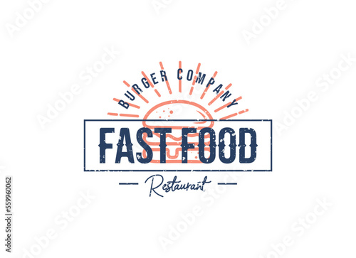 Burger hipster logo. Logo for burger house, restaurant with burger icon.