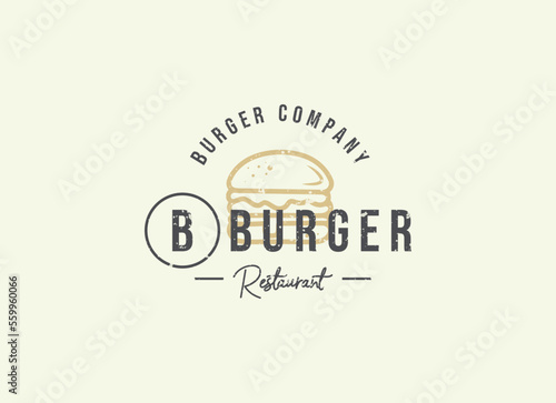 Burger hipster logo. Logo for burger house, restaurant with burger icon.