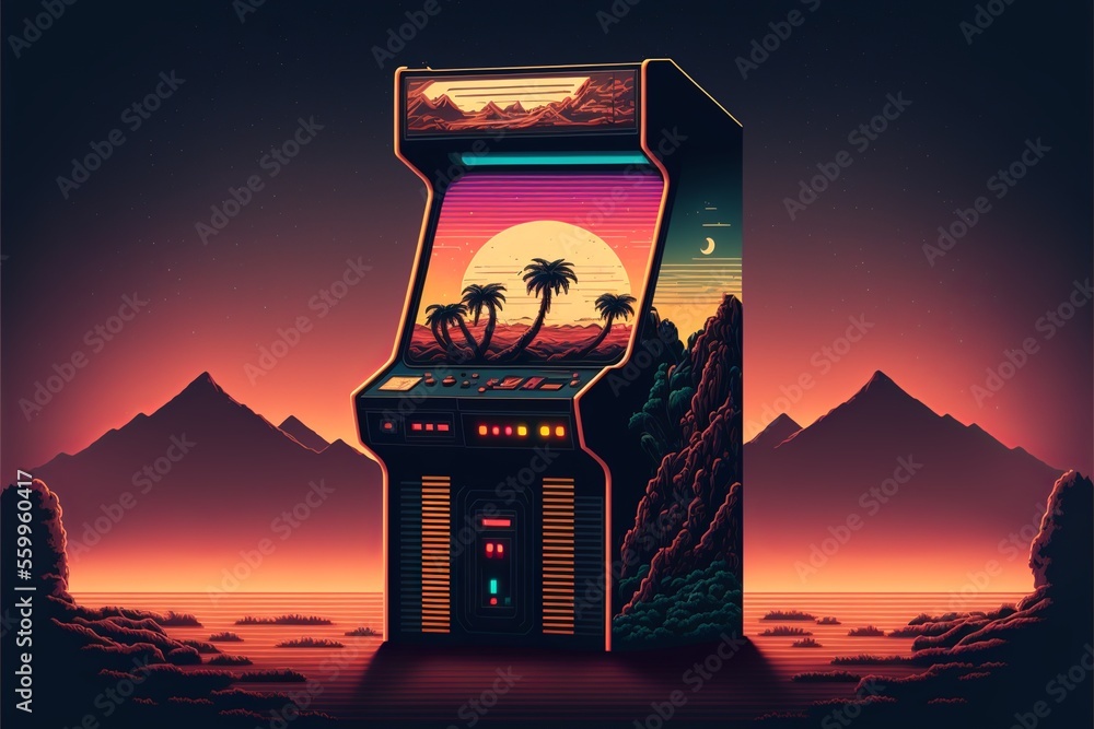 Retro arcade machine, 80s, pixel art style. Digital illustration AI ...