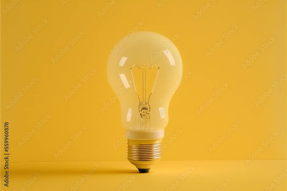 Light yellow bulb with yellow background. AI digital illustration Light yellow bulb with yellow background. AI digital illustration