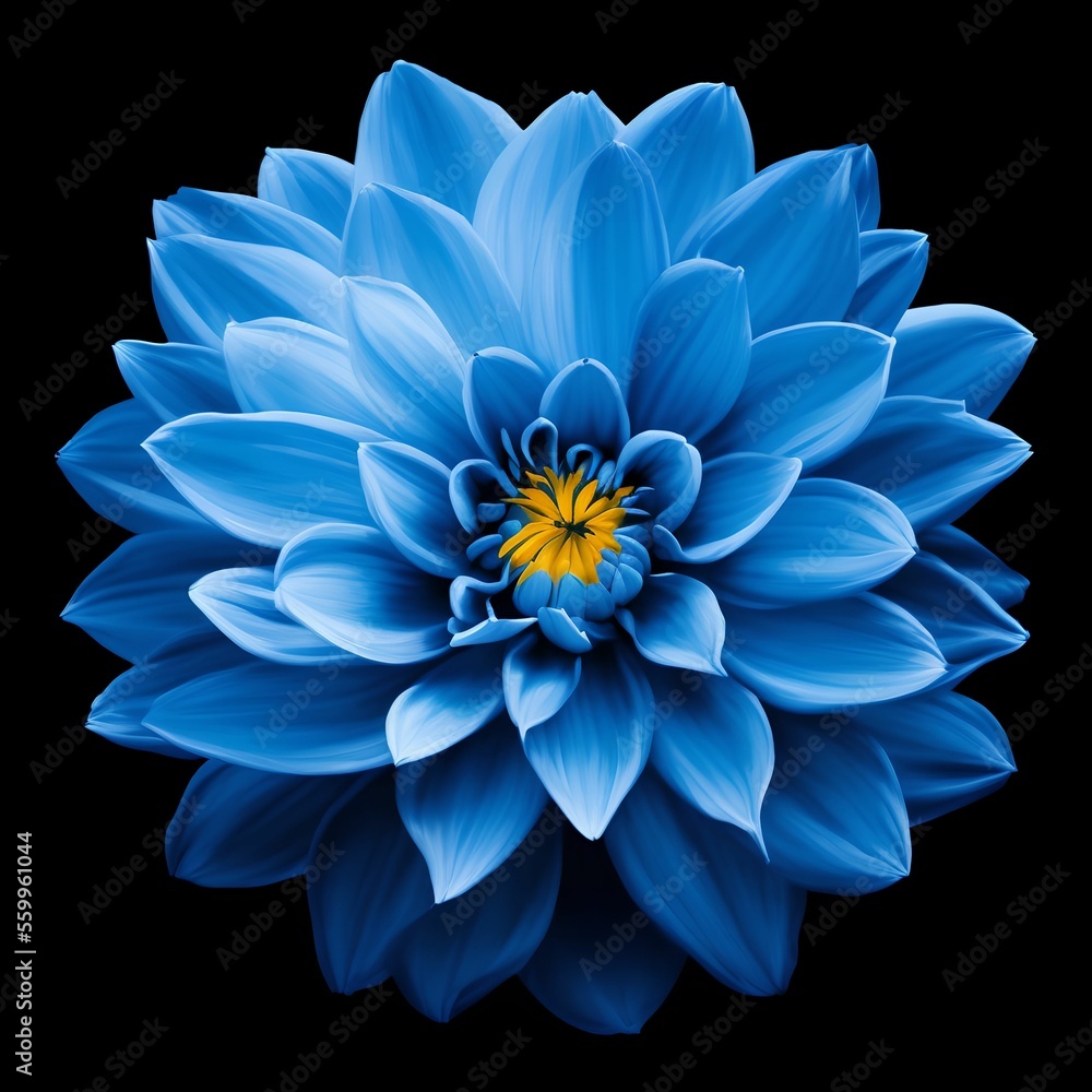 single blue daisy flower in black background