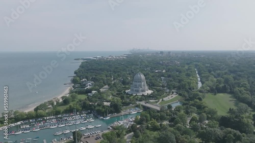 Aerial footage rotating around the Baháʼí House of Worship in Wilmette, Illinois north of Chicago. photo