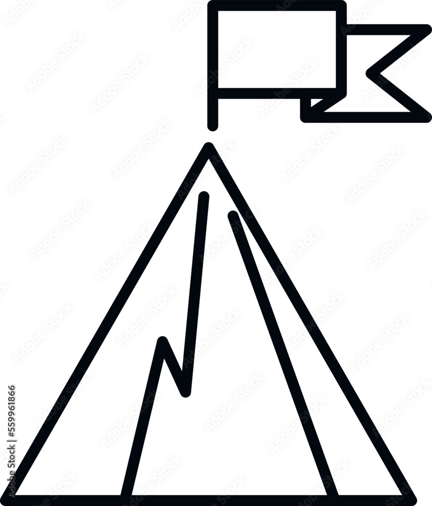 Route flag on mountain icon outline vector. Top career. Success climb Route flag on mountain icon outline vector. Top career. Success climb