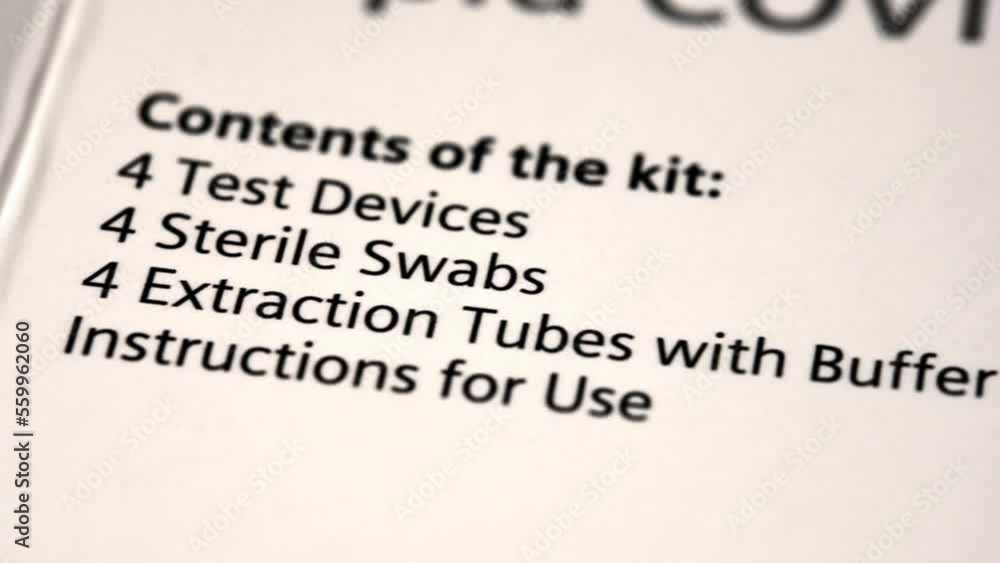 slow slider over the contents of a Covid-19 test box