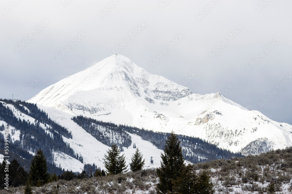 View of a Single Snowy Mountain Peak