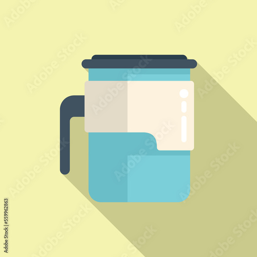 Recycle thermo cup icon flat vector. Coffee mug. Travel flask