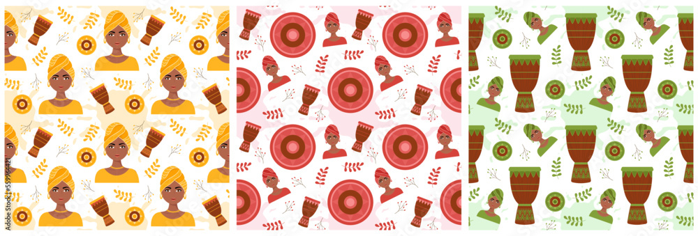 Set of Black History Month Seamless Pattern of African American Holiday in Template Hand Drawn Cartoon Flat Design Illustration Set of Black History Month Seamless Pattern of African American Holiday in Template Hand Drawn Cartoon Flat Design Illustration