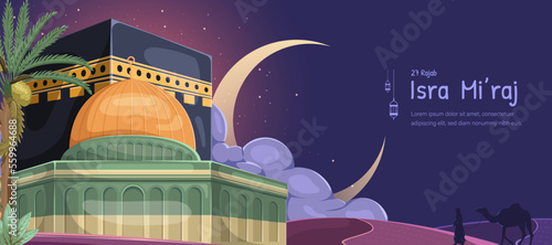 Al-Isra wal Mi'raj Translate: The Night Journey Prophet Muhammad Vector Illustration for Poster Template and Flyer, Simple Background of Isra Mi'raj Ceremony