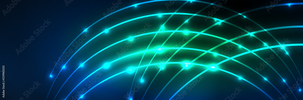 Shiny neon lights, dark abstract background with blurred magic neon light curved lines Shiny neon lights, dark abstract background with blurred magic neon light curved lines