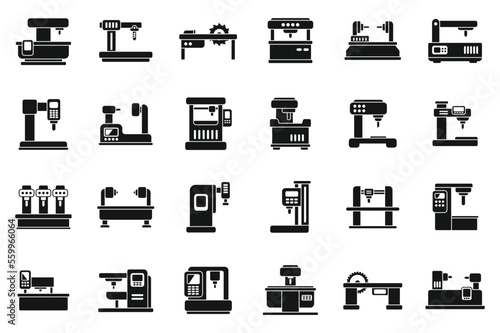 Cnc machine icons set simple vector. Mill controller. Router tool