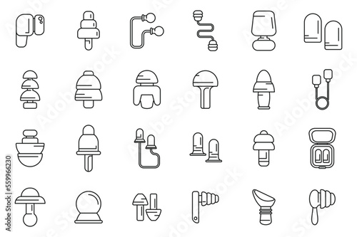 Earplugs icons set outline vector. Care device. Ear protection