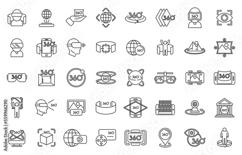 Virtual tour icons set outline vector. Video arrow. App design