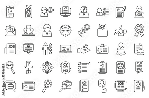 Vacancy icons set outline vector. Job cv. Hiring portfolio