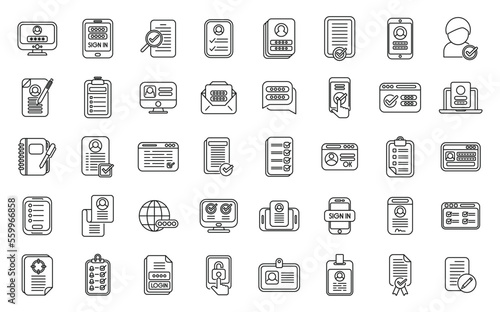 Registration icons set outline vector. Account create. New register