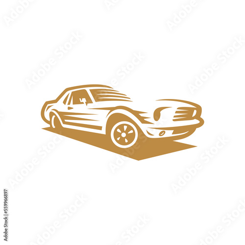 Classic muscle car line art. Vintage retro vehicle vector illustration
