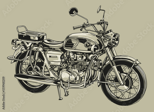 hand drawn motorcycle classic vector illustration clip art