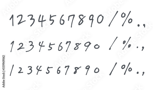 ペンで書いた数字セット 走り書き 手書き 数値 割合