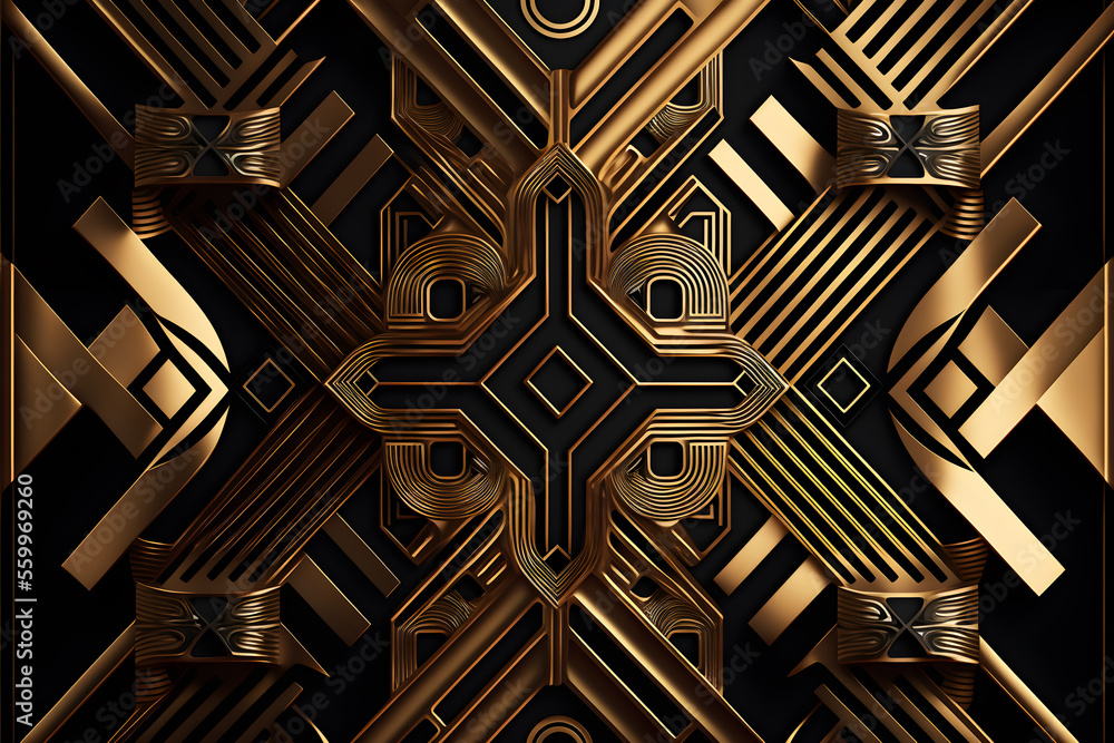 luxury Afrofuturism pattern ideal for backgrounds - African art - Golden - obrazy, fototapety, plakaty 