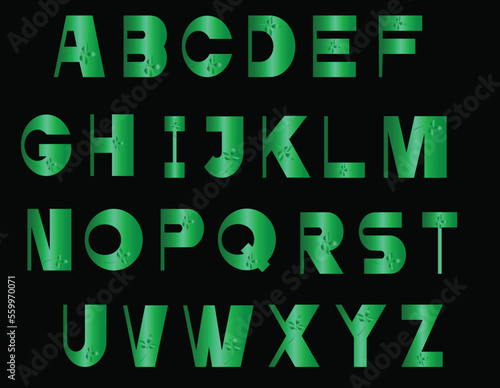 Green Metallic Alphabet Letters font, Leaves font 