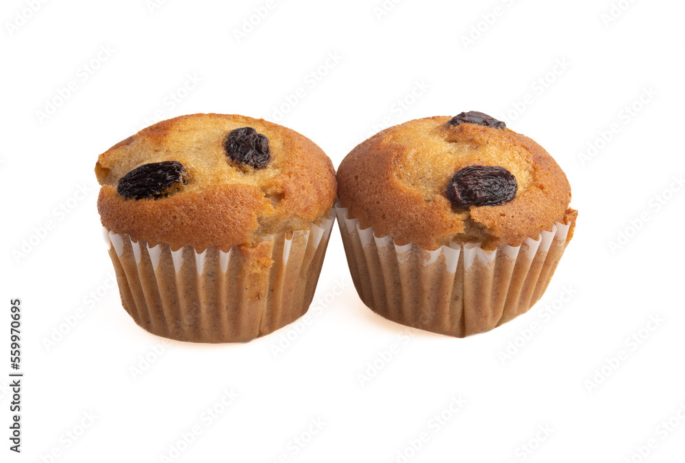 Banana Raisin Cupcakes on White Background Banana Raisin Cupcakes on White Background