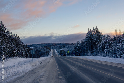 Winter road from Khanty-Mansiysk to Nyagan city of Khanty-Mansiysk Autonomous Okrug - Yugra.