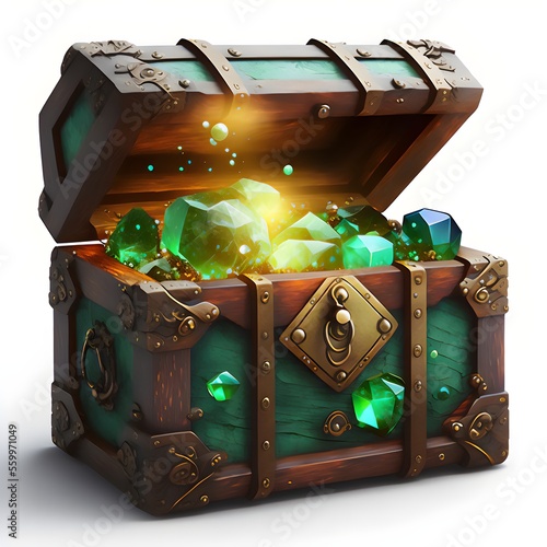A magical treasure chest filled with crystals photo
