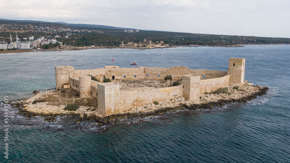 Maidens Castle Kiz Kalesi Drone Photo, Erdemli Mersin, Turkey Maidens Castle Kiz Kalesi Drone Photo, Erdemli Mersin, Turkey