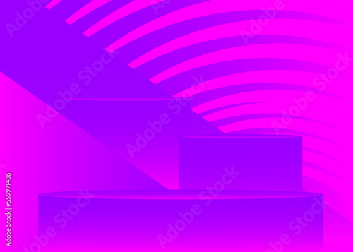 Abstract Mockup product display. Realistic vector 3D room, cylinder pedestal podium. Stage showcase for product display presentation. Futuristic Sci-fi minimal geometric forms, empty scene.