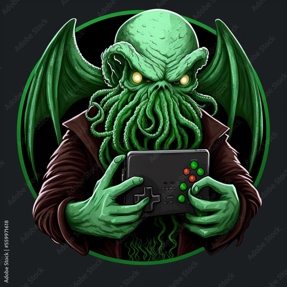 Isolated Cartoon Gamer Cthulhu. [SciFi, Fantasy, Historic, Horror