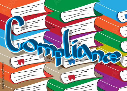 Compliance word on a book, cartoon vector illustration.