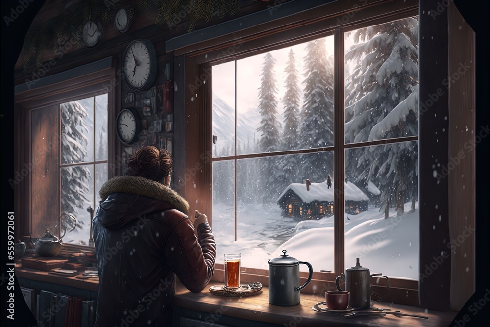 Old House Charm: Woman Sitting by the Window in a Cozy Interior