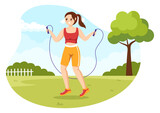 Jump Rope Illustration with People Playing Skipping Wear Sportswear in Indoor Fitness Sport Activities Flat Cartoon Hand Drawn Templates