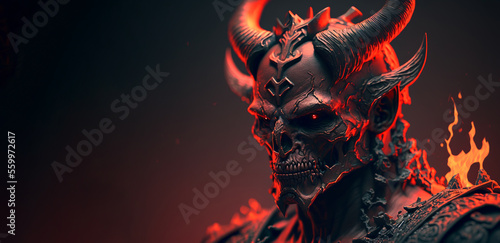 A demonic demon with red eyes and horns, Generative AI photo