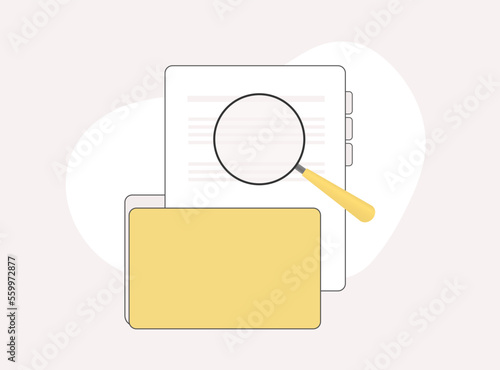 Business Directory vector icon concept. Computer folder with user and data archive shelves and magnifying glass. Storage and indexing of information
