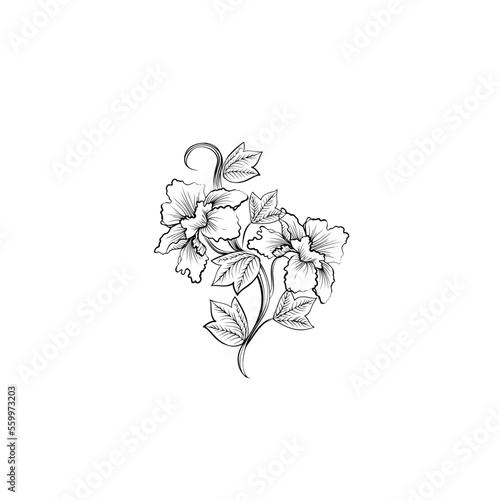 Flower isolated vector illustration, tattoo, print for clothes and logo design, decorative flower silhouette on a white background.