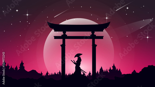Samurai Background.  japan theme background. samurai wallpaper. landscape fantasy wallpaper. japanese samurai background.  