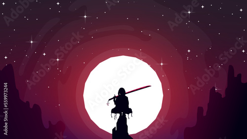 female urban samurai. Japanese samurai warrior with a sword. Japan theme background. japanese theme background.