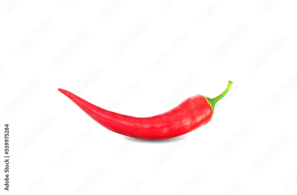 Chili pepper isolated on white background, clipping path, one hot chili pepper, fresh chili pepper