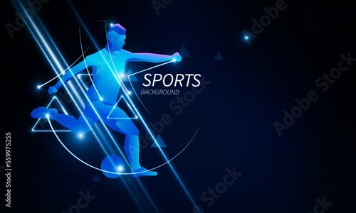 Abstract technology, polygonal soccer player with futuristic element background Hitech communication concept of sport science vector design.