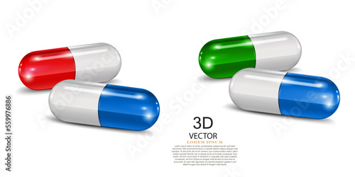 vector illustration realistic pills capsules design template.on the white background.