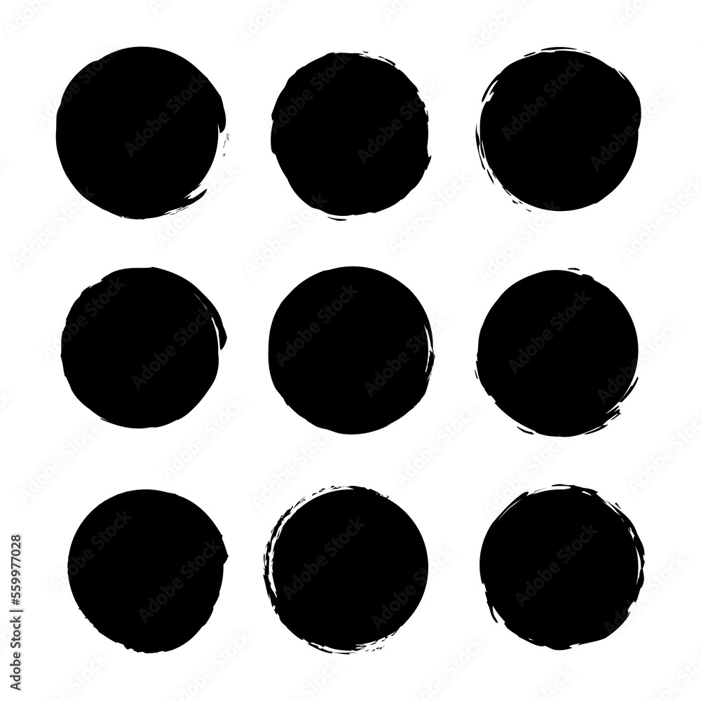 Brush circles in line art style. Round frame set. Grunge texture. Vector illustration. stock image. Brush circles in line art style. Round frame set. Grunge texture. Vector illustration. stock image.