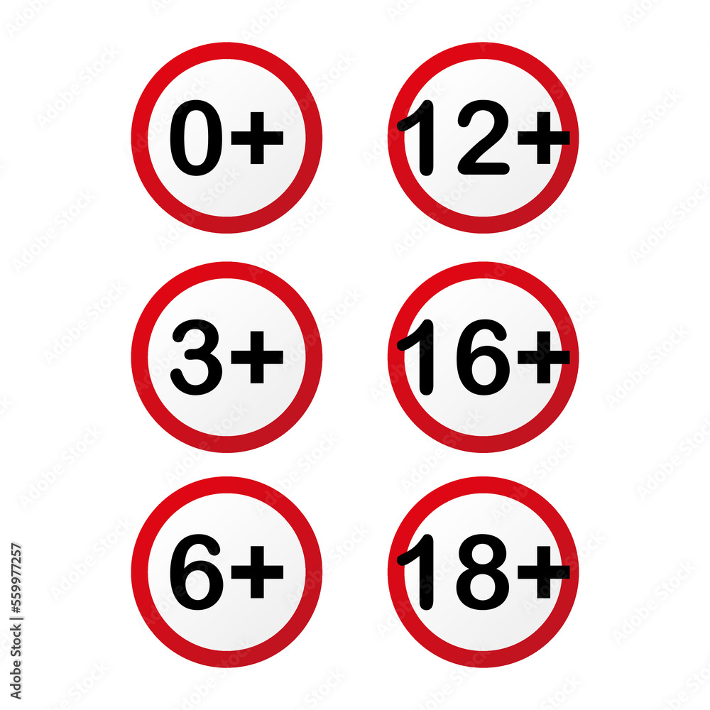 Signs age restriction. Sign forbidden. Vector illustration. Signs age restriction. Sign forbidden. Vector illustration.