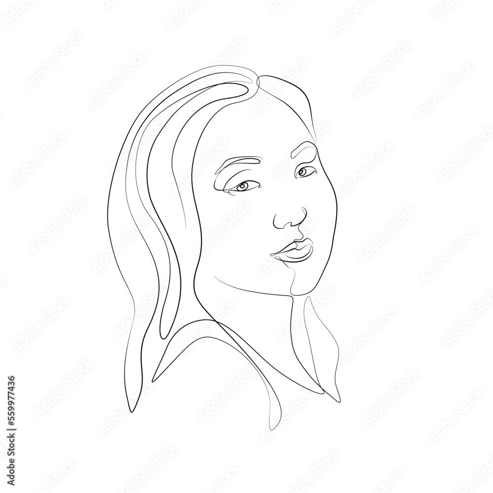 Woman abstract portrait, continuous line drawing, face of the girl is a single line on a white background, Vector illustration. Tattoo, print and logo design for a spa or beauty salon. Woman abstract portrait, continuous line drawing, face of the girl is a single line on a white background, Vector illustration. Tattoo, print and logo design for a spa or beauty salon.